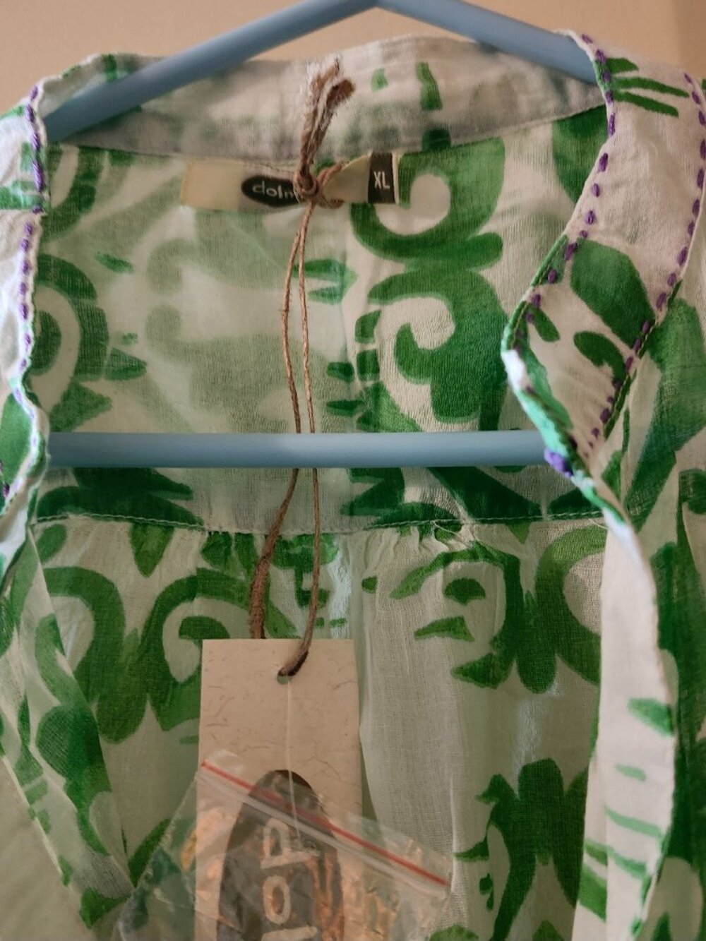 Dolma 100% cotton tunic white/green NWT size xlg - Picture 4 of 6
